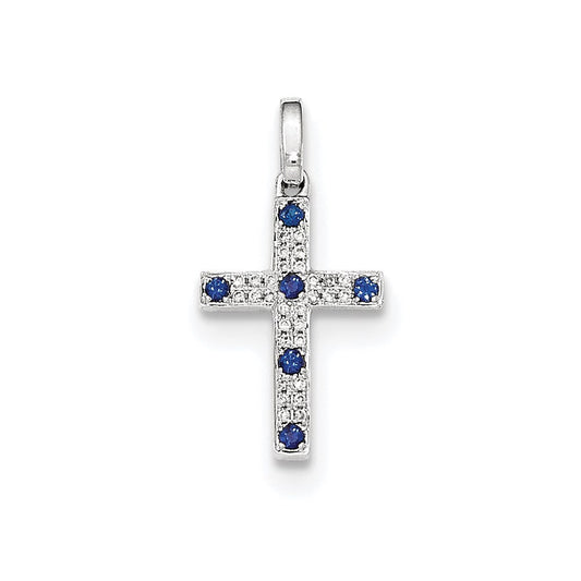 14k white gold white real diamond sapphire cross pendant xp4996aa