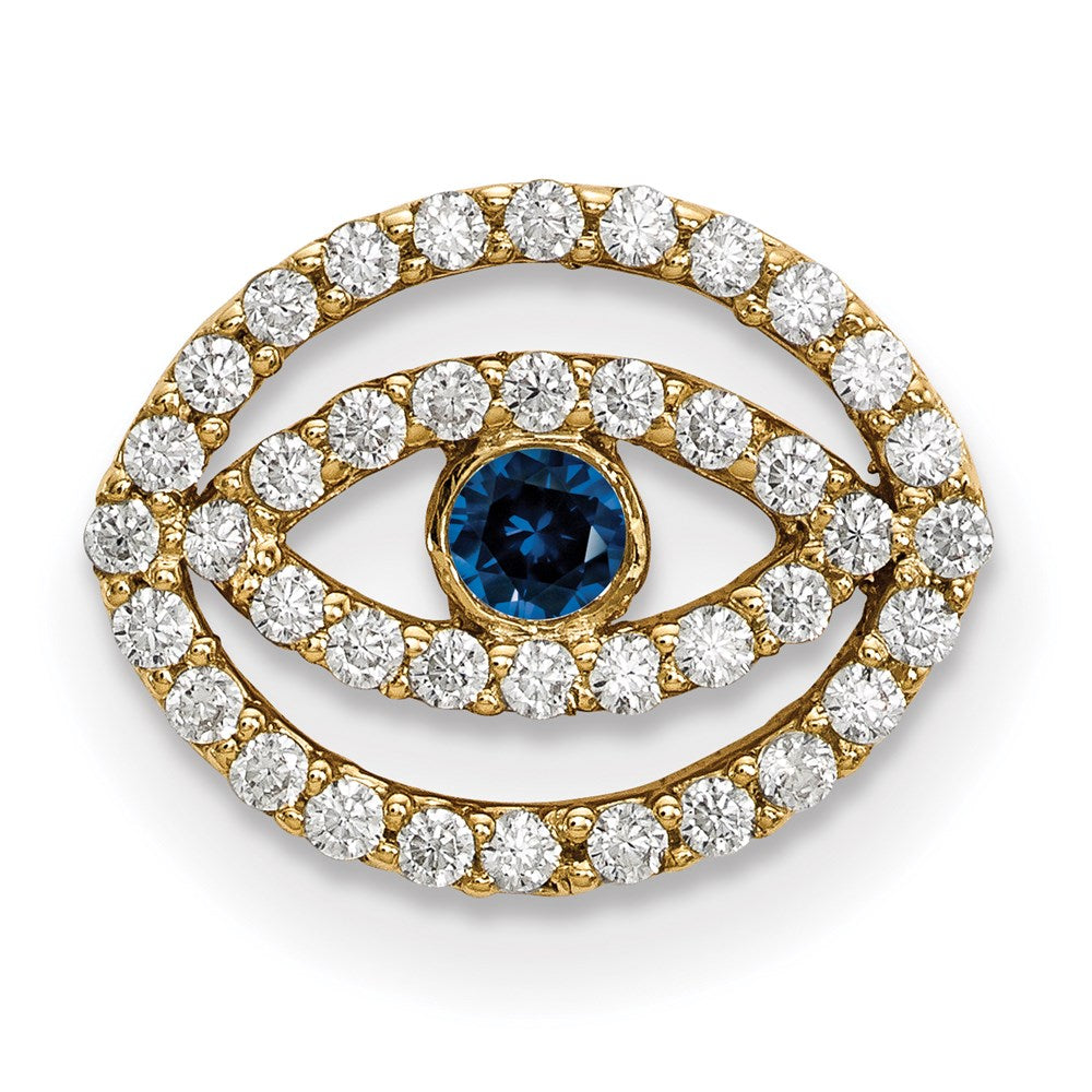 14ky Small Diamond and Sapphire Halo Evil Eye Pendant
