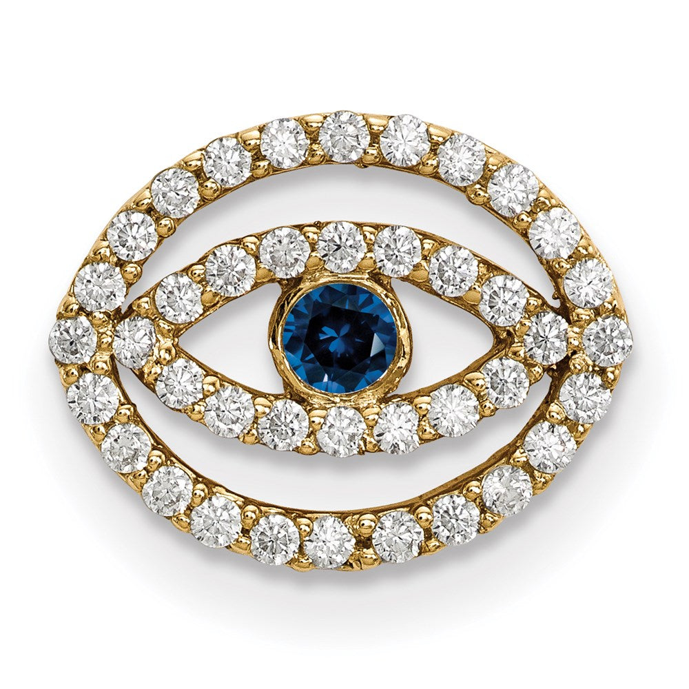 14ky Small Diamond and Sapphire Halo Evil Eye Pendant