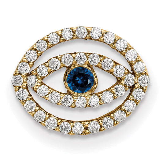 14ky Small Diamond and Sapphire Halo Evil Eye Pendant