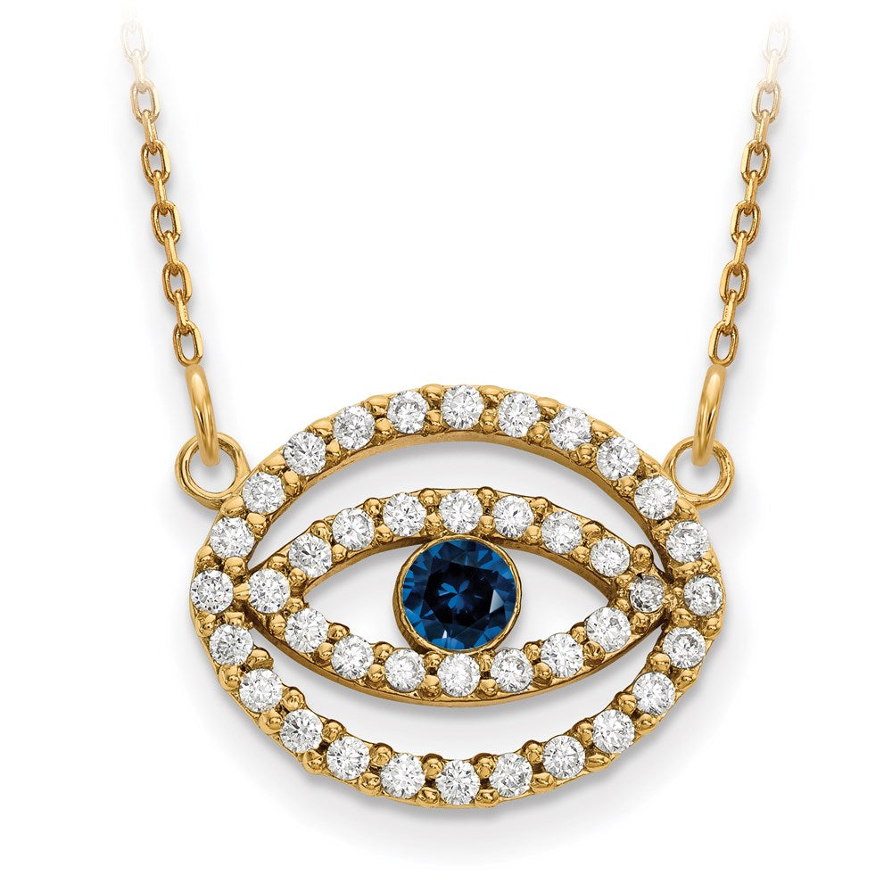 14k yellow gold medium real diamond and sapphire halo evil eye necklace xp5037s aaa
