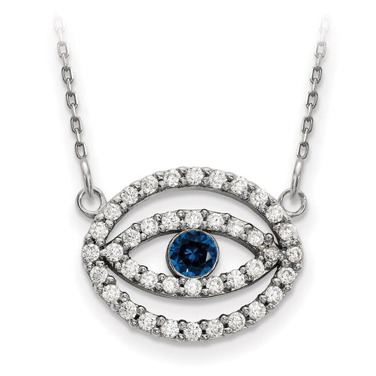 14k white gold medium real diamond and sapphire halo evil eye necklace xp5037ws vs