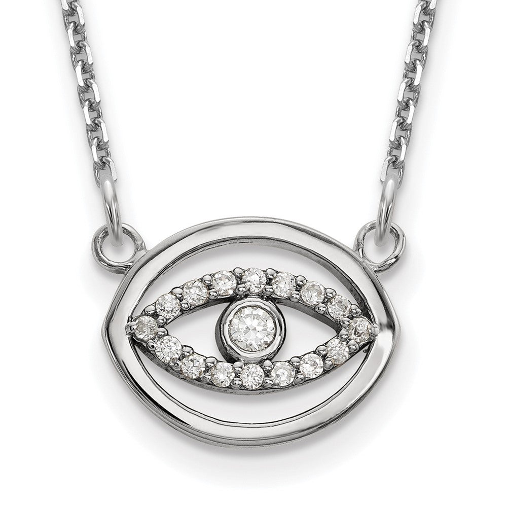 14k white gold small real diamond gold halo evil eye necklace xp5038waa
