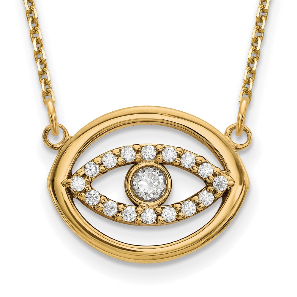 14k yellow gold medium real diamond gold halo evil eye necklace xp5039aa
