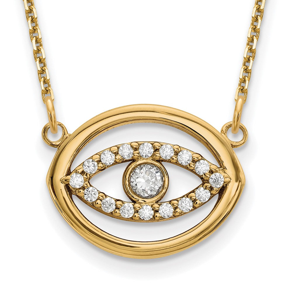 14k yellow gold medium real diamond gold halo evil eye necklace xp5039aaa
