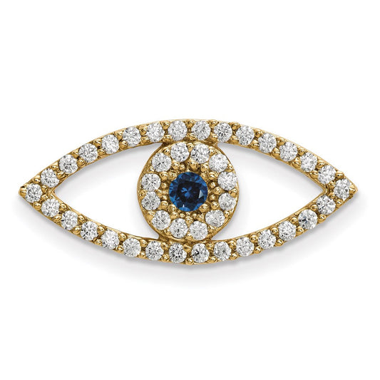 14ky Medium Diamond and Sapphire Evil Eye Pendant
