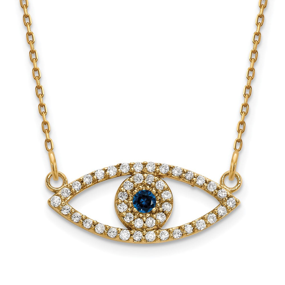 14k yellow gold small real diamond and sapphire evil eye necklace xp5044s aaa