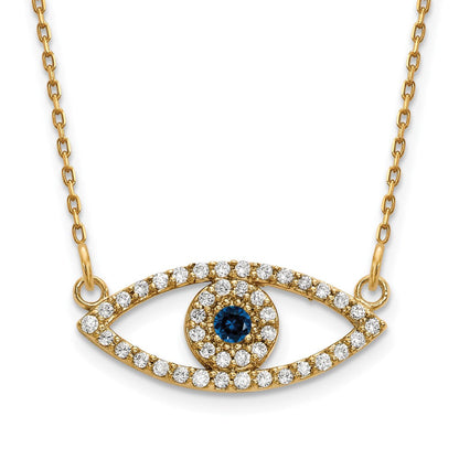 14k yellow gold small real diamond and sapphire evil eye necklace xp5044s aaa