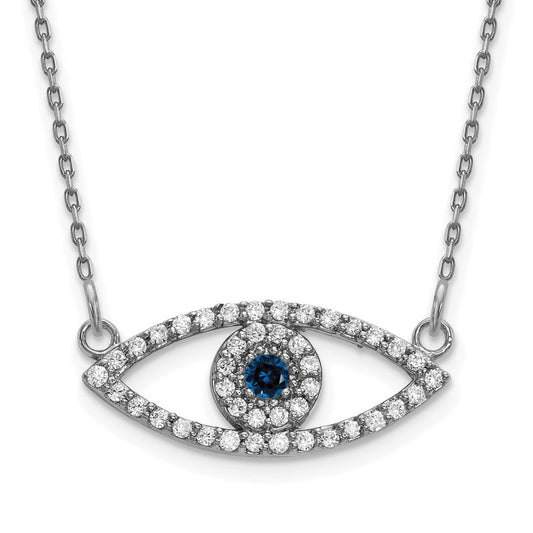 14k white gold small real diamond and sapphire evil eye necklace xp5044ws aaa