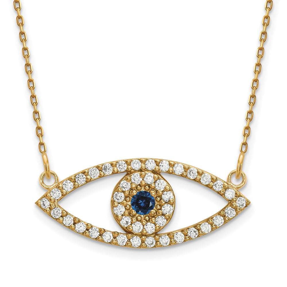 14k yellow gold medium real diamond and sapphire evil eye necklace xp5045s vs