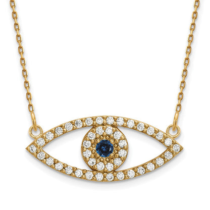 14k yellow gold medium real diamond and sapphire evil eye necklace xp5045s vs
