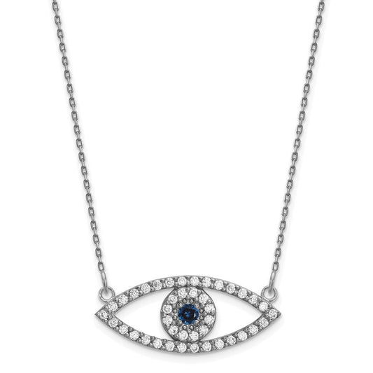 14k White Gold Medium Diamond and Sapphire Evil Eye Necklace