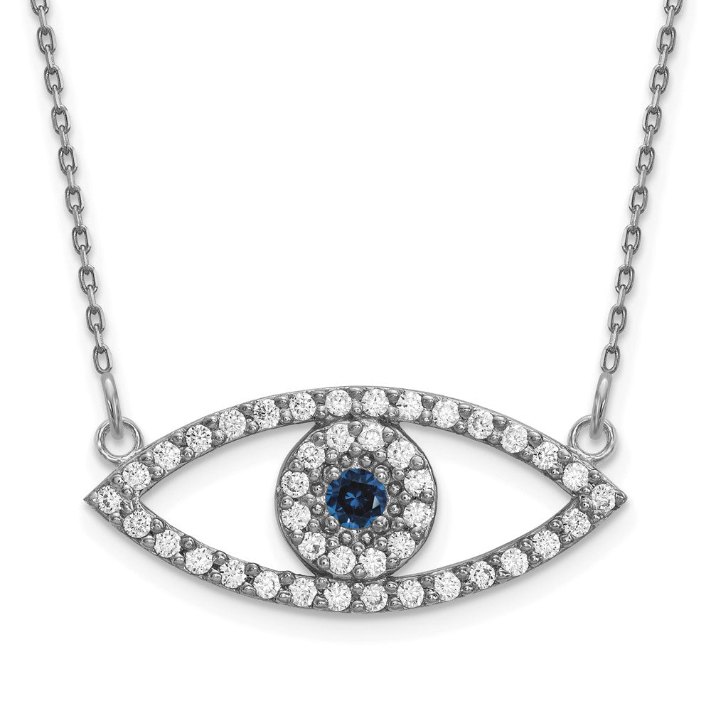14k white gold medium real diamond and sapphire evil eye necklace xp5045ws aaa