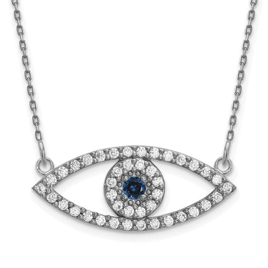 14k white gold medium real diamond and sapphire evil eye necklace xp5045ws aaa