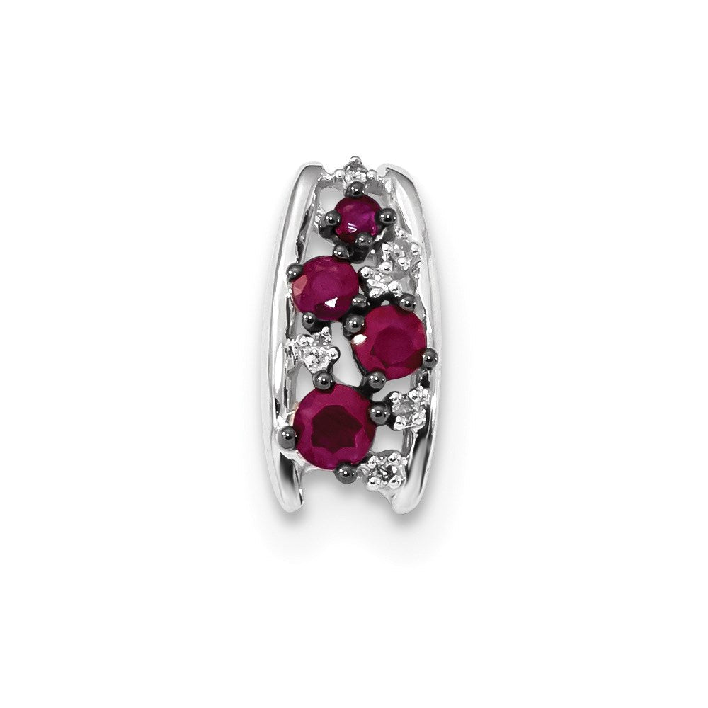 14k white gold real diamond and ruby polished chain slide xp5075r aa