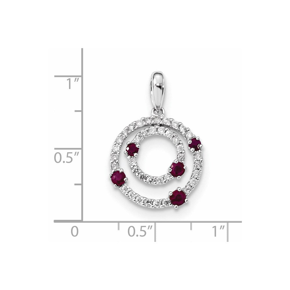 14k White Gold Diamond and Ruby Round Polished Pendant