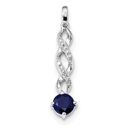 14k White Gold Diamond and Sapphire Twist Pendant