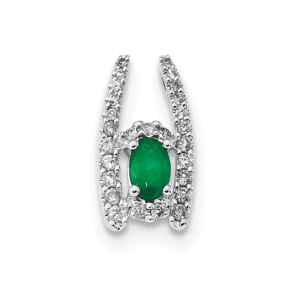 14k white gold real diamond and emerald polished chain slide xp5111e aa