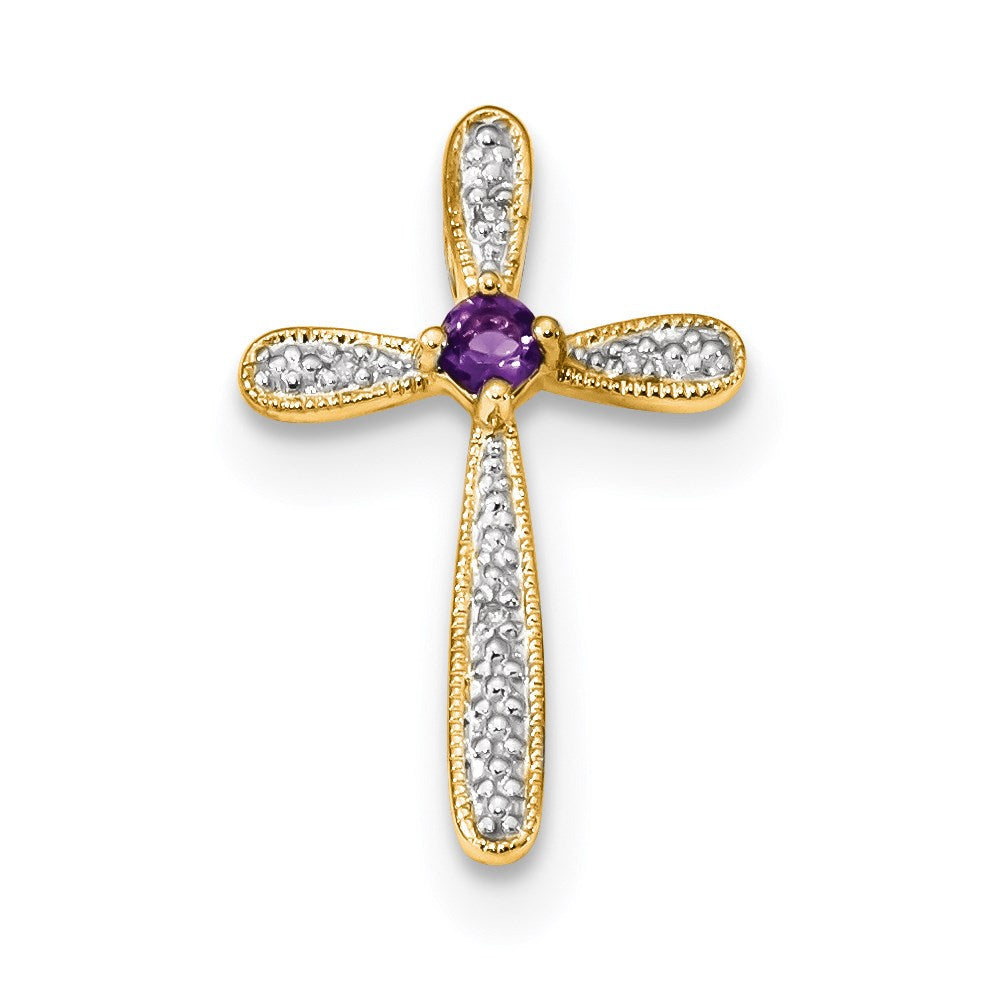 14k yellow gold rhodium real diamond amethyst polished cross pendant xp5123am a