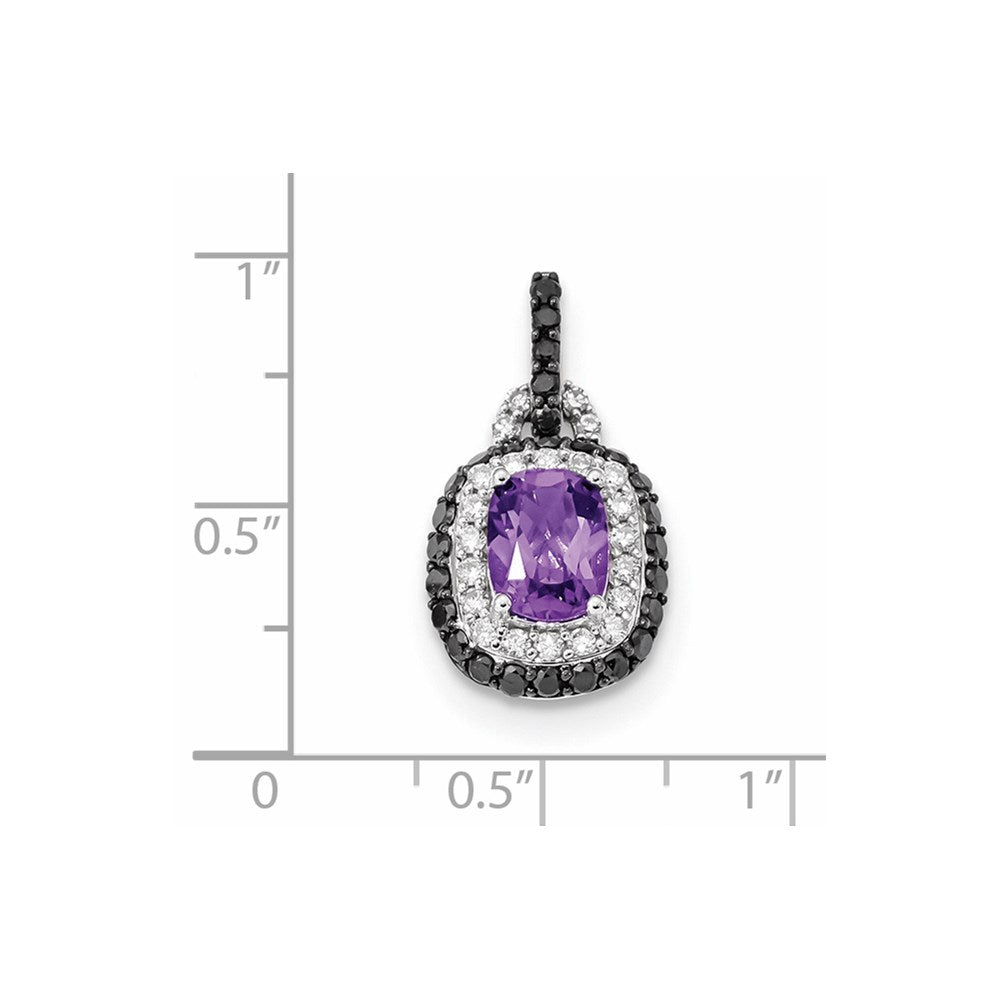 14k White Gold White and Black Diamond with Amethyst Oval Pendant