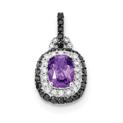 14k White Gold White and Black Diamond with Amethyst Oval Pendant