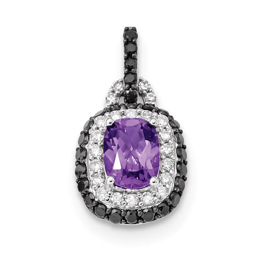 14k White Gold White and Black Diamond with Amethyst Oval Pendant