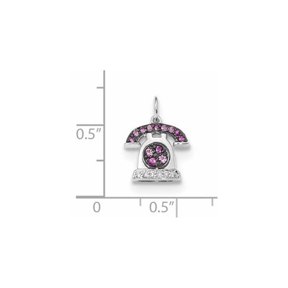 14k White Gold Diamond and Pink Sapphire Telephone Pendant