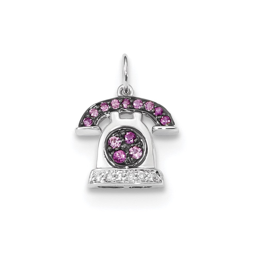 14k White Gold Diamond and Pink Sapphire Telephone Pendant