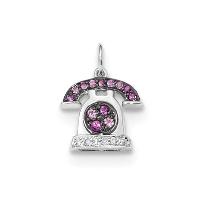 14k White Gold Diamond and Pink Sapphire Telephone Pendant