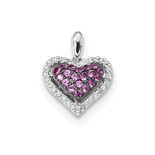 14k white gold real diamond and pink sapphire heart pendant xp5158ps aa