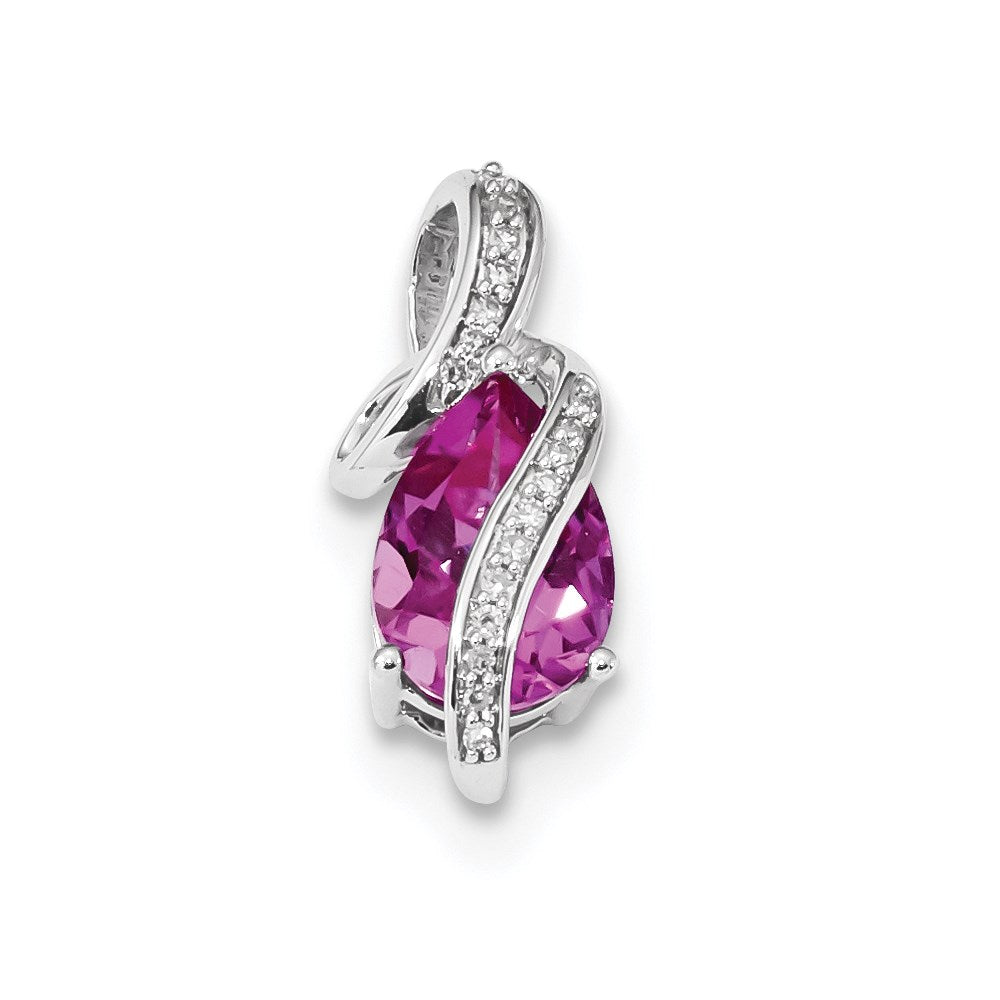 14k white gold real diamond created pink sapphire slide xp5161cps aa