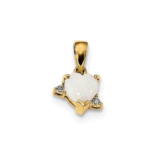 14k yellow gold w real diamond opal polished heart pendant xp5174op