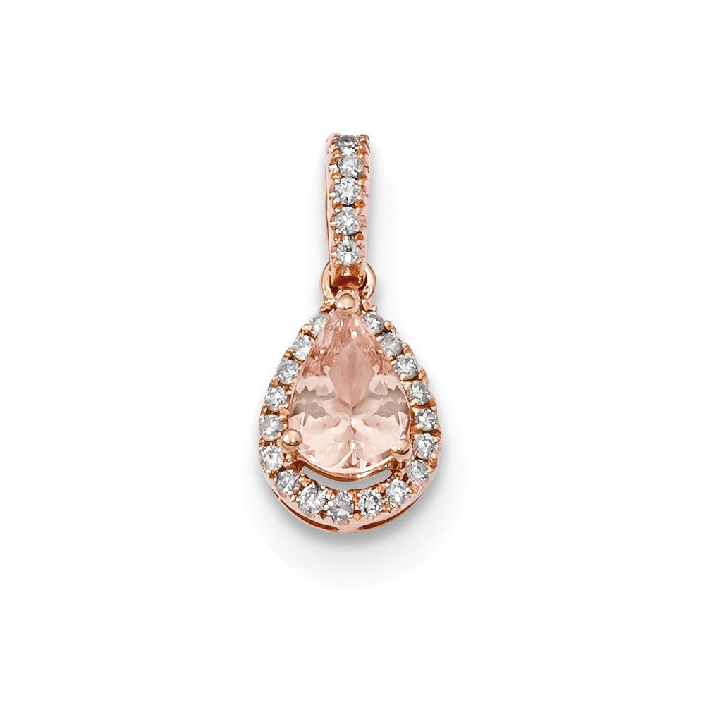 14k rose gold polished morganite and real diamond pear pendant xp5178mg aa