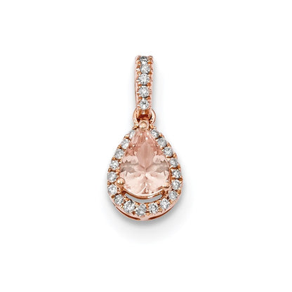 14k rose gold polished morganite and real diamond pear pendant xp5178mg aa