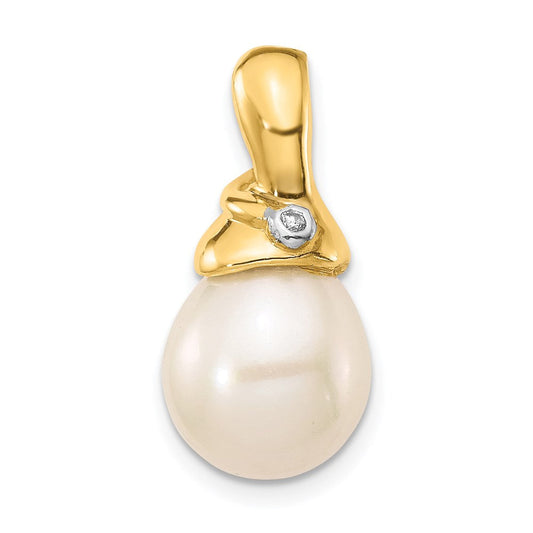 14k yellow gold 01ct real diamond 9 10mm white rice fwc pearl pendant xp5293