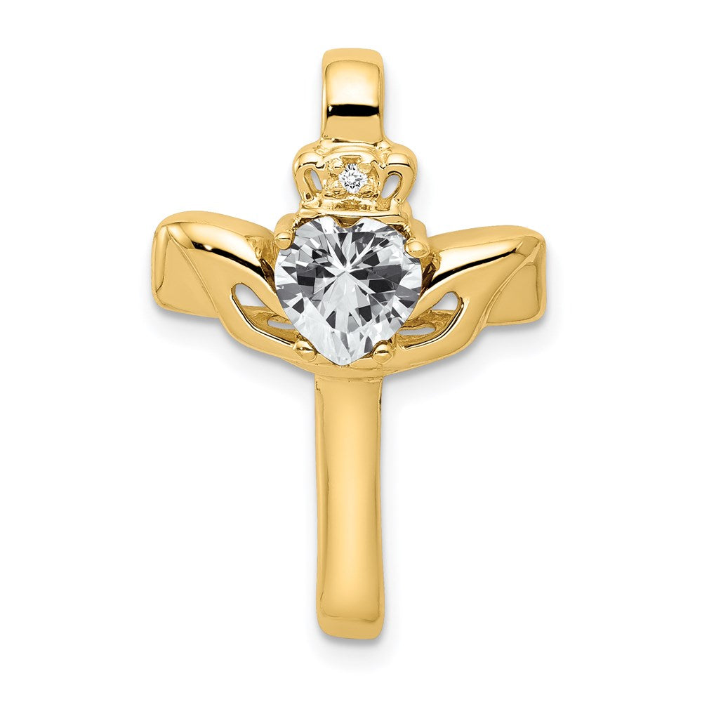 14k 6mm Claddagh Cubic Zirconia AA Diamond Cross Pendant