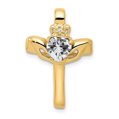 14k 6mm Claddagh Cubic Zirconia AA Diamond Cross Pendant