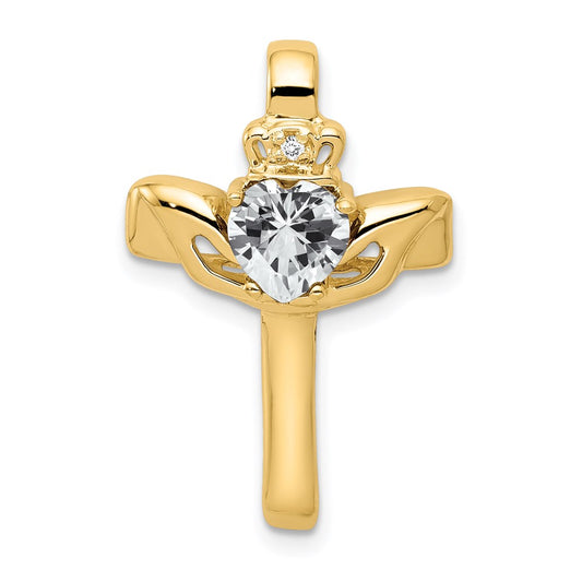 14k 6mm Claddagh Cubic Zirconia AA Diamond Cross Pendant