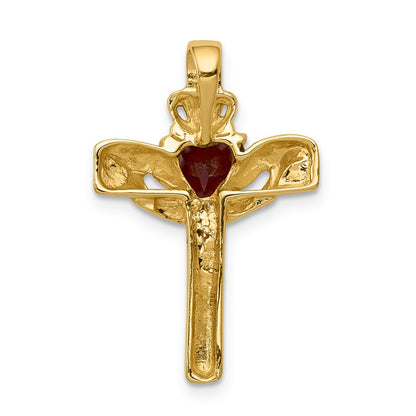 14k 6mm Claddagh Garnet VS Diamond Cross Pendant