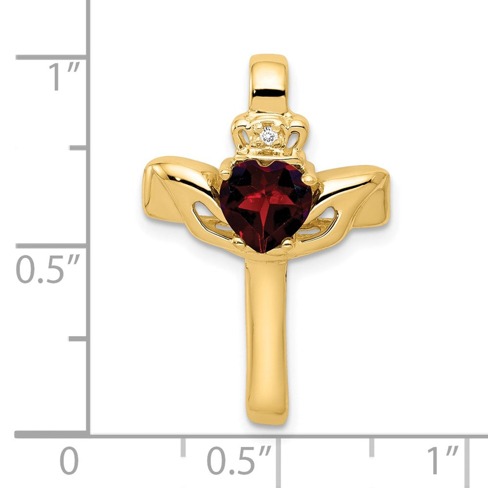 14k 6mm Claddagh Garnet VS Diamond Cross Pendant