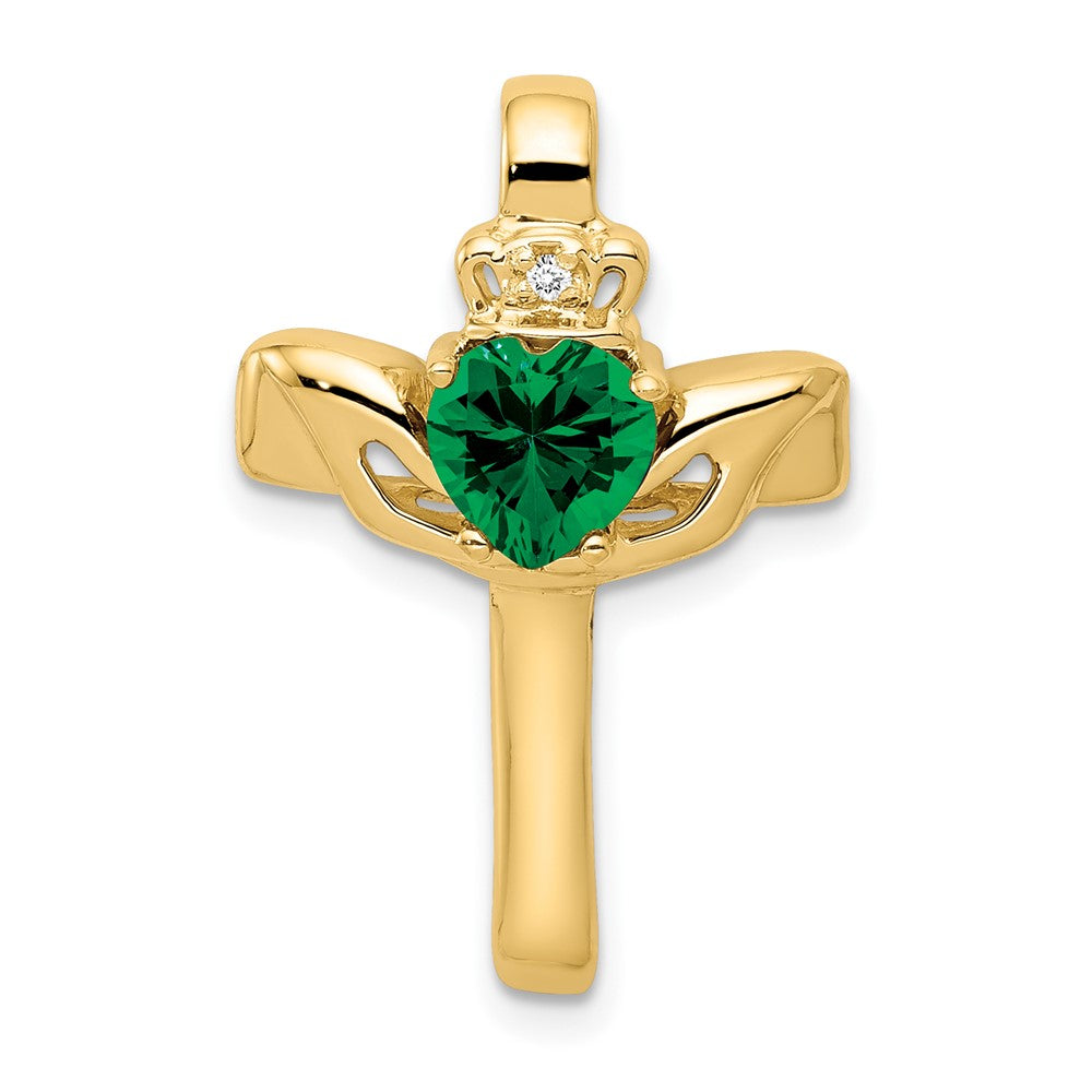 14k 6mm Claddagh Mount St. Helens AAA Diamond Cross Pendant