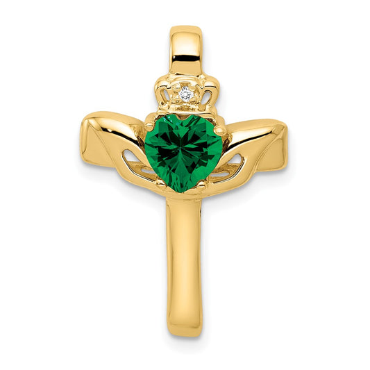 14k 6mm Claddagh Mount St. Helens AAA Diamond Cross Pendant