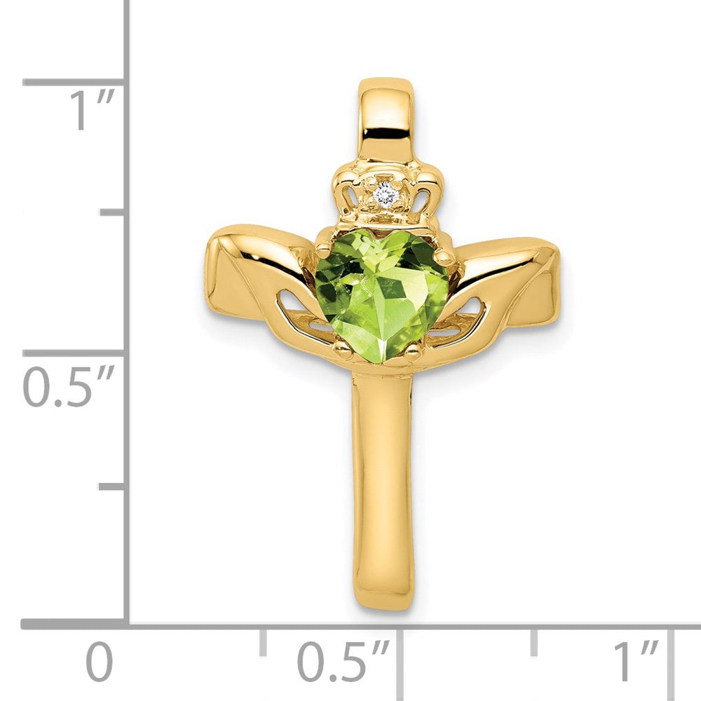 14k 6mm Claddagh Peridot VS Diamond Cross Pendant