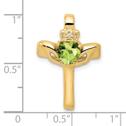 14k 6mm Claddagh Peridot VS Diamond Cross Pendant