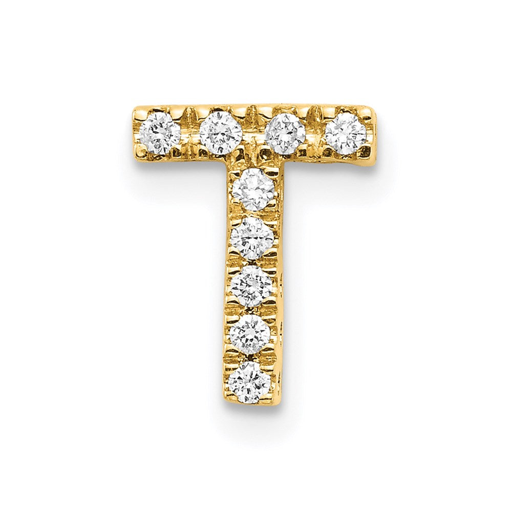 14k yellow gold real diamond initial t charm xp857t