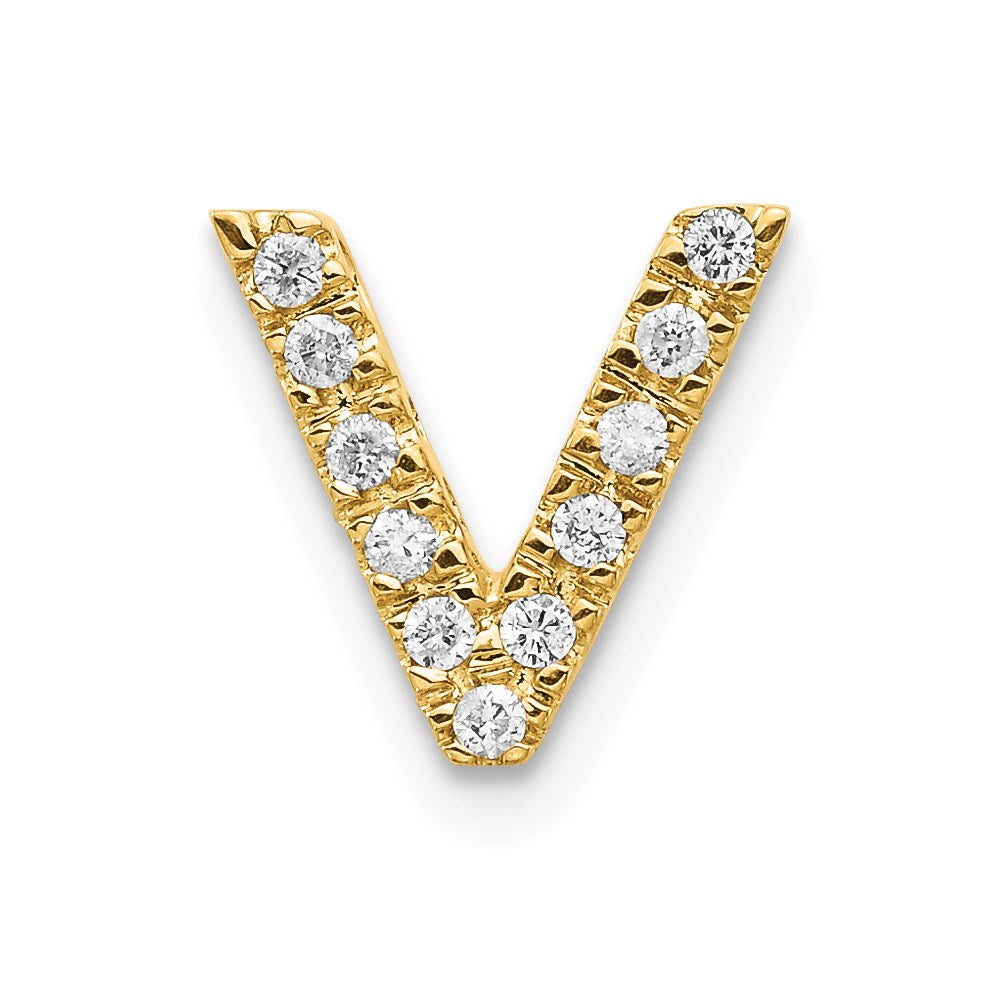 14k yellow gold real diamond initial v charm xp857v