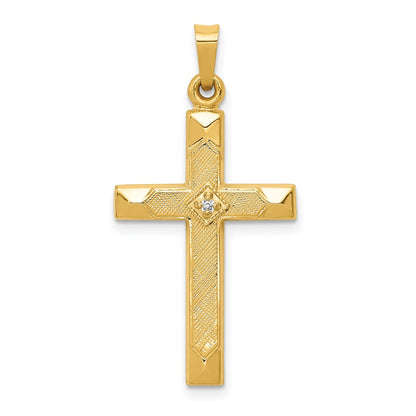 14k Textured and Polished Diamond Cross Pendant