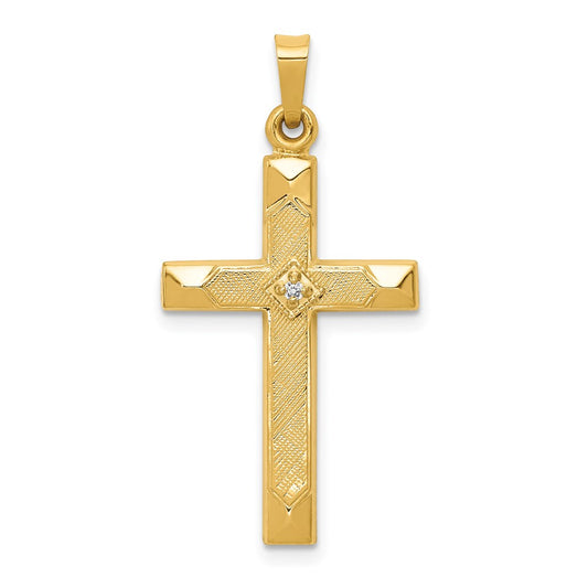 14k Textured and Polished Diamond Cross Pendant