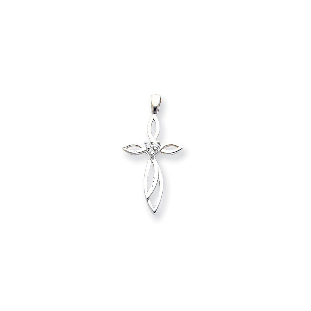 14k White Gold AA Diamond Cross Pendant