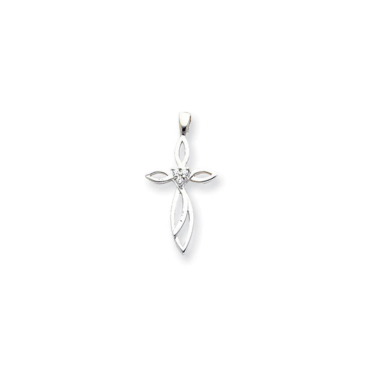 14k White Gold AA Diamond Cross Pendant